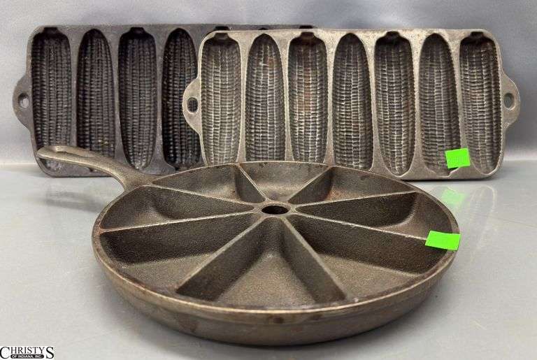 3 Cast Iron Cornbread Pans 13" of largest image