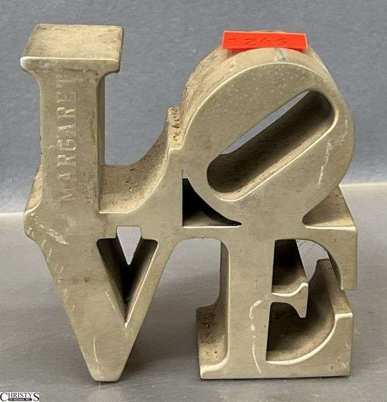 Robert Indiana LOVE Paperweight - would benefit from a cleaning and is personalized - 3" x 3" image