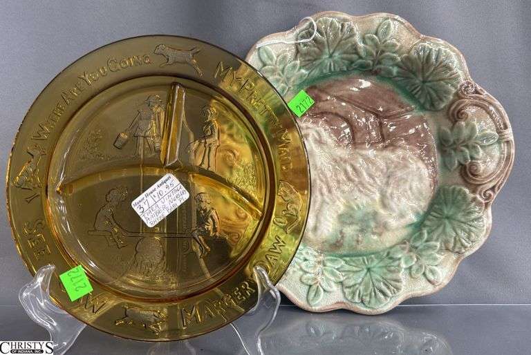 Amber Divided Dish, Majolica Plate 11" image