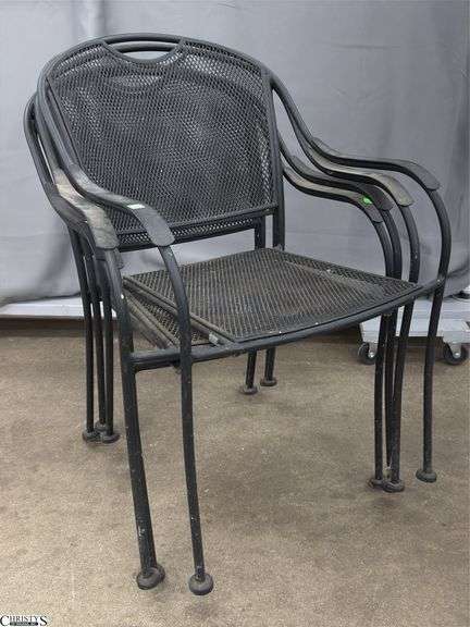 Set of Four Black Metal Mesh Patio Chairs image