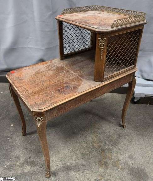French Style Tiered End Table - heavy finish wear - 15" x 24" x 29" image