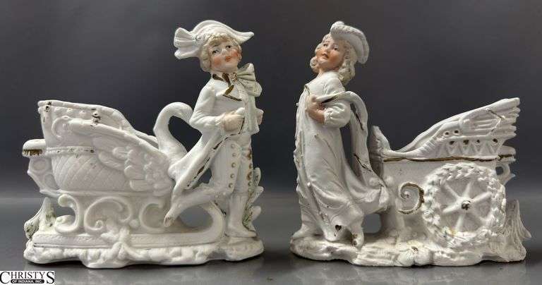 2 German Bisque Porcelain Figural Cache Figurines - 4.5" x 4.5" of each image