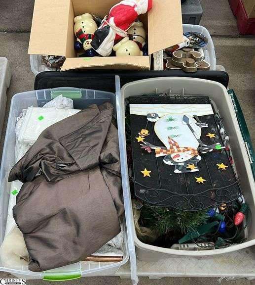 Boxed Lots, Lighted Santa, Large Lights, Trinkets, Totes, Linens image