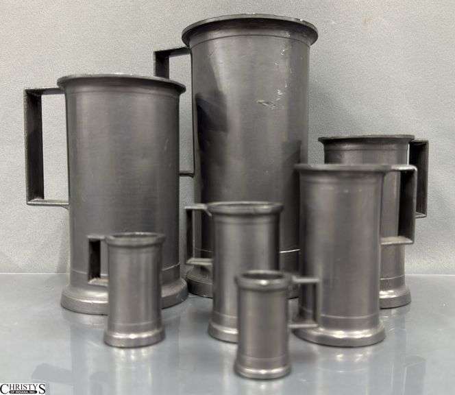 7pcs Graduated Pewter Handled Measuring Cups 4"x7.25" Tall