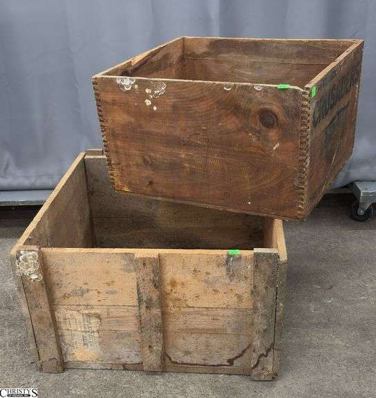 2 Large Wooden Advertising Crates - 24" x 22" x 13" of largest - some wear image