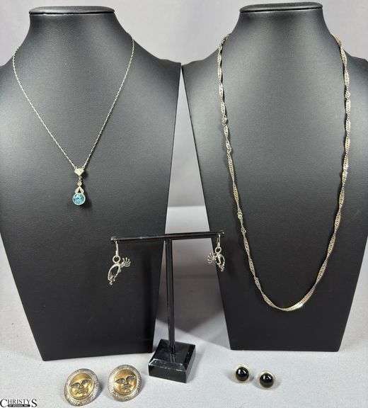 5 Pieces of Sterling Jewelry- 3 Pairs of Earrings and 2 Chains/Necklaces image