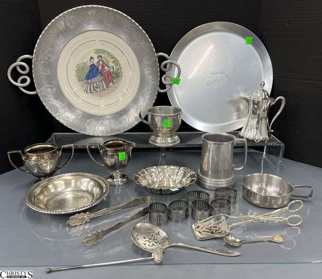 Aluminum and Silver Plated Serving Items Largest Platter 17" image