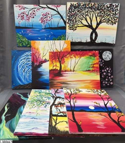 10 Canvas Party Paintings Tree Scenes, 16x20"