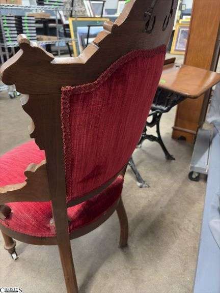 Victorian Red Upholstered Hip Rest Chair 21"x18"x39"