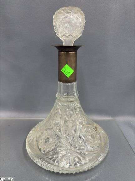 Crystal Lidded Dish, Basket, Footed Vase, Decanter, Some Wear 10"