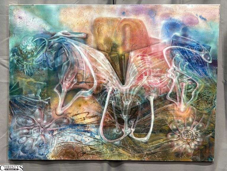 Beebe Abstract Mixed Media Artwork On Canvas 48x36"