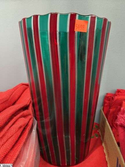 Singed Red and Green Vase, Holiday Placemats, Cloth Napkins, Table Cover