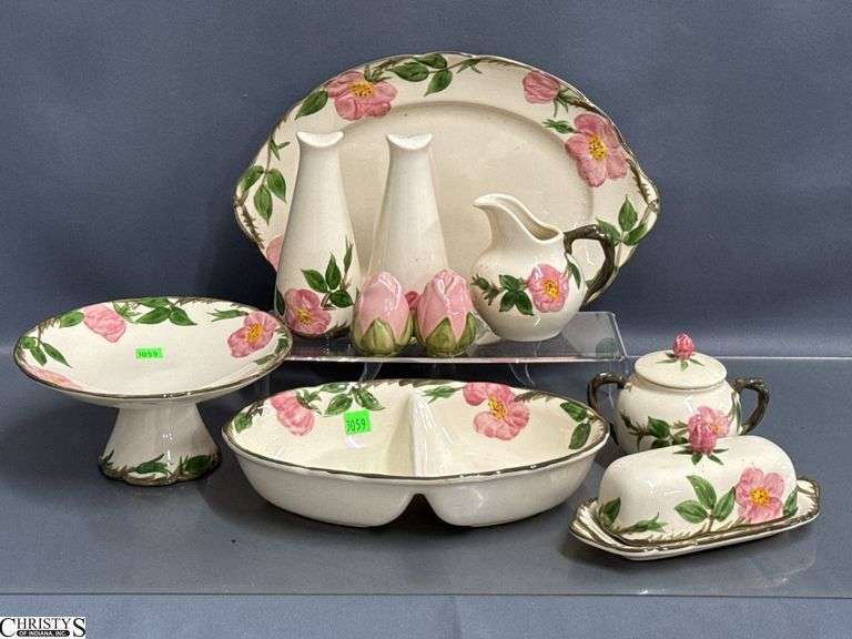 Franciscan Desert Rose Platter, Divided Dish, Salt and Pepper, Cream and Sugar, Butter Dish, Stand - 14" of platter - 10pcs image