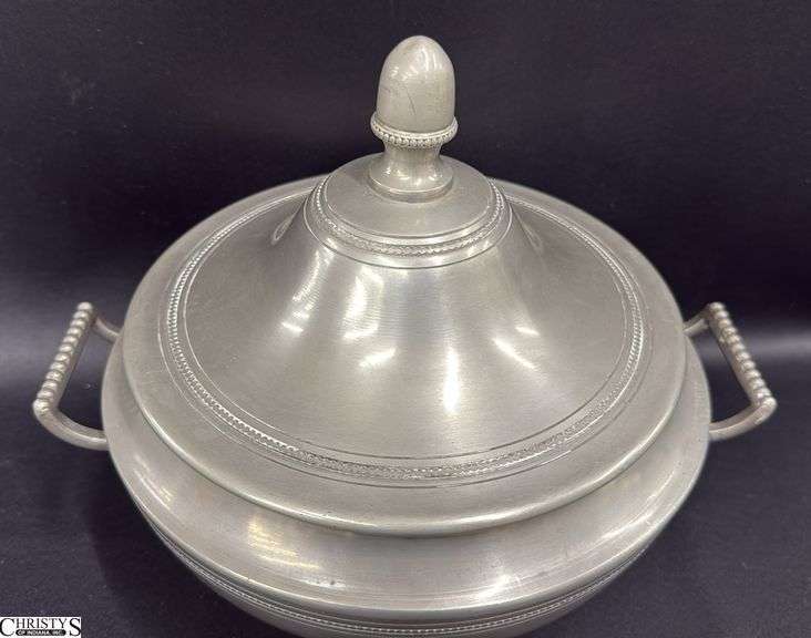 Lidded Pewter Dish, Double Handle Has Makers Mark 11"x8" Tall