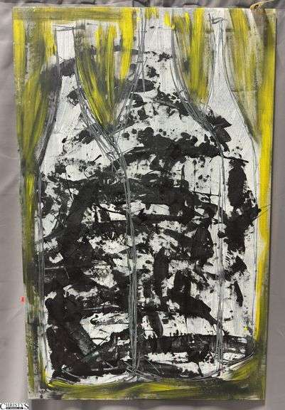 GiGi Bottles #4, Green Tones Acrylic Painting on Canvas 36x56"