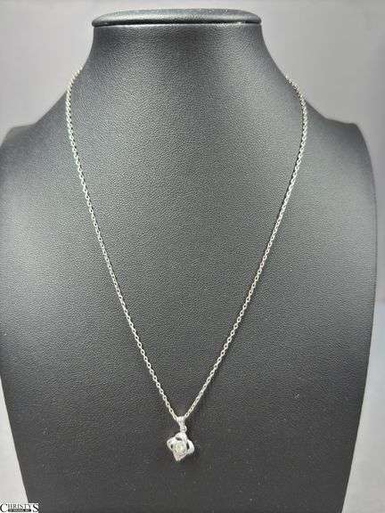14K White Gold Pendant with a Diamond Center Stone.  Chain Marked 925 image