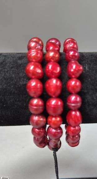 3 Honora Collection Red Pearl Bracelets in Honora Box with Honora Cloth Bag image
