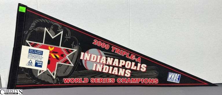 2000 & 2001 Baseball Pennants.  2000 Triple-A Indianapolis Indians World Series Champions and 2001 Autographed Victory Field Indianapolis, IN July 11, 2001.