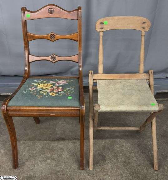 2 Needlepoint Seat and Folding Side Chairs - 34" T - 17" seat of largest image