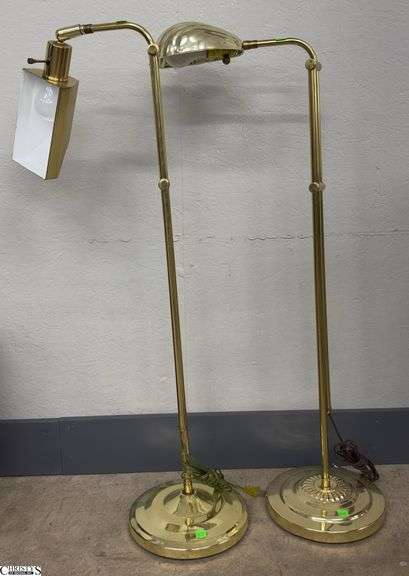 2 Brass Tone Adjustable Reading Lamps - 40" of tallest as sits image