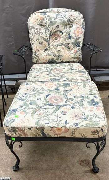Woodard "Chantilly Rose" Wrought Iron Patio Chair and Ottoman - 30"x 35" - 16" seat of chair image