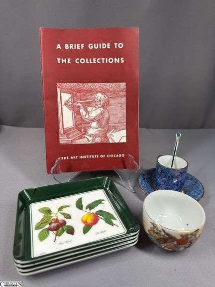 A Brief Guide To The Collections The Art Institute of Chicago 1948, 4Pcs American Pennyroyal Redoute Fruit Coasters, 1 Gilded Japanese Porcelain Cup and 3 Piece Tea Cup Set (cup, plate, spoon) Made in Japan for Herman Dodge & Sons, Inc. image