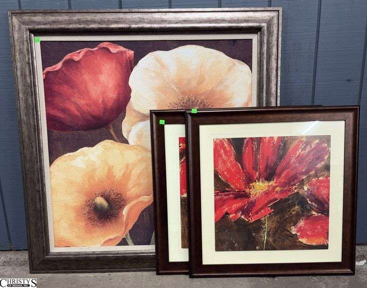 3 Floral Motif Wall Art, Largest 44"x43" image
