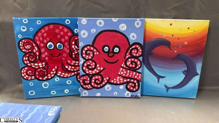 13 youthful Painting Party Canvases, Dolphins, Crabs, Octopus, Whales, Each Measure 11x14"