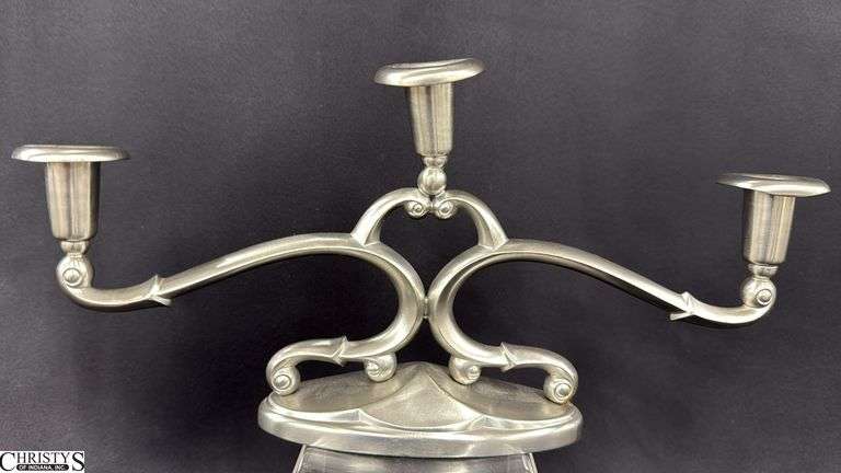2 Made In Holland Pewter Candelabras, One Needs Repair 13.5"x6"