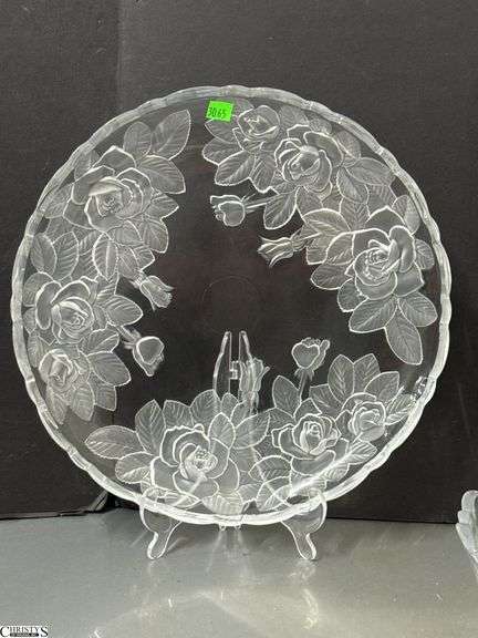 4 Riccardo and Studio Nova Crystal Rose Motif Serving Pieces - 14" of largest
