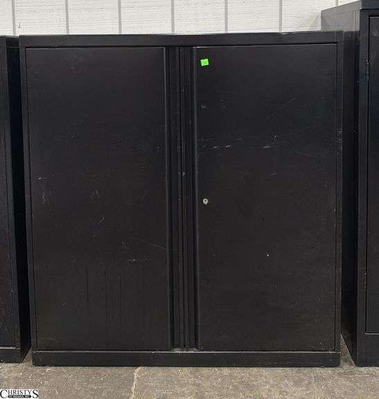 2 Door Black Metal Storage Cabinet - 36" x 18" x 39" - some scuffing image