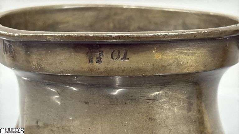 4 J. Abbot Pewter Tankards Some Dents, Tallest 6"