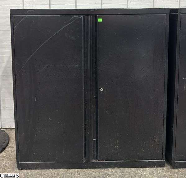 2 Door Black Metal Storage Cabinet - 36" x 18" x 39" - some scuffing image