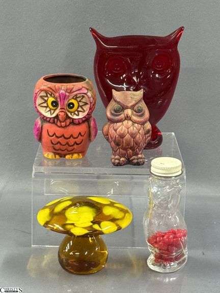 Viking Glass Owl 5.25", Owl and Mushroom Figurines image