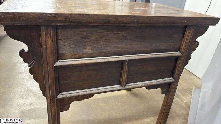 Chinese Carved Three Drawer Table 42.5x24x32.5" Tall Does Have Some Wear From Age