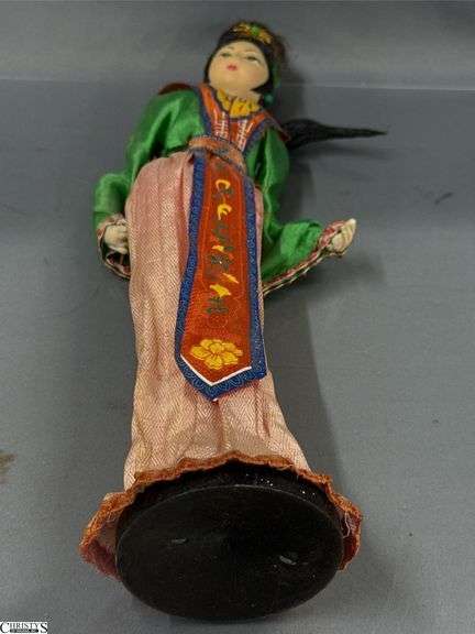 Chinese Dinner Gong, Figurines, Fans, Doll In Case 11"