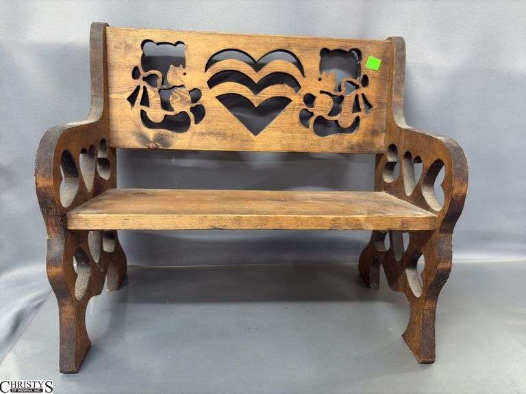 Wooden Childs Bench 19"x17" Tall, Doll Rocker Some Damage, Shelves
