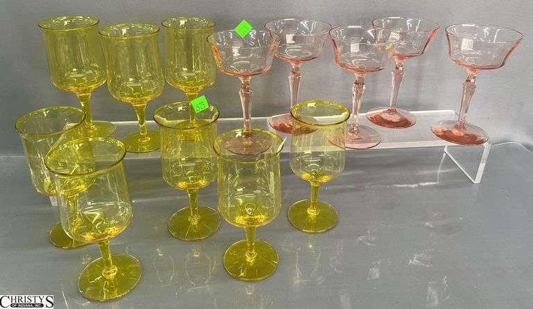13 Stems, Golden Rod Yellow and Pink Depression Champagnes Tallest 6.5" image