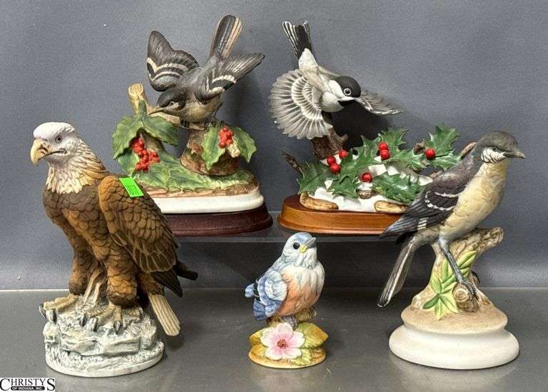 5 Bird Figurines - Andrea by Sadek, Lefton, and Others - 7" of tallest image