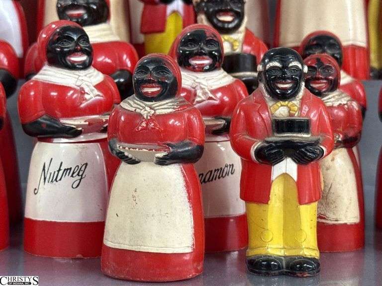 Vintage Aunt Jemima Spice Set, Nutmeg, Paprika, Cinnamon, x2, Uncle Mose Salt and Peppers, Pitchers, All Have Some Wear, 5.5" Tallest
