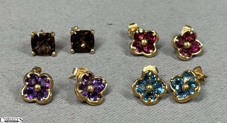 4 Pairs of 14K Yellow Gold Earrings with Gemstones image