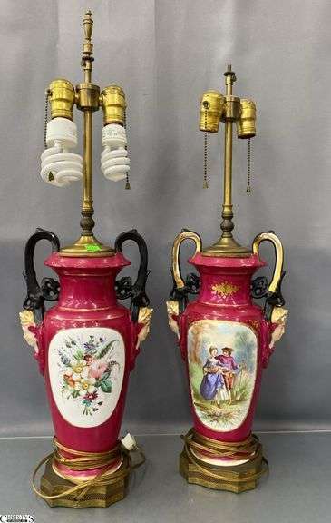 Porcelain Figural Urn Table Lamps - 28" to top of finial - some finish loss image