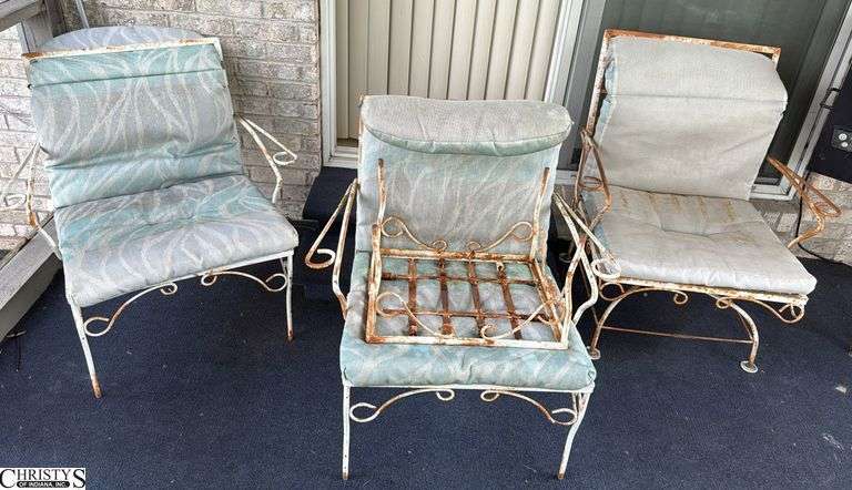 3 Chairs And Ottoman. All Have Rust. largest 29x29x30” Tall to Back image