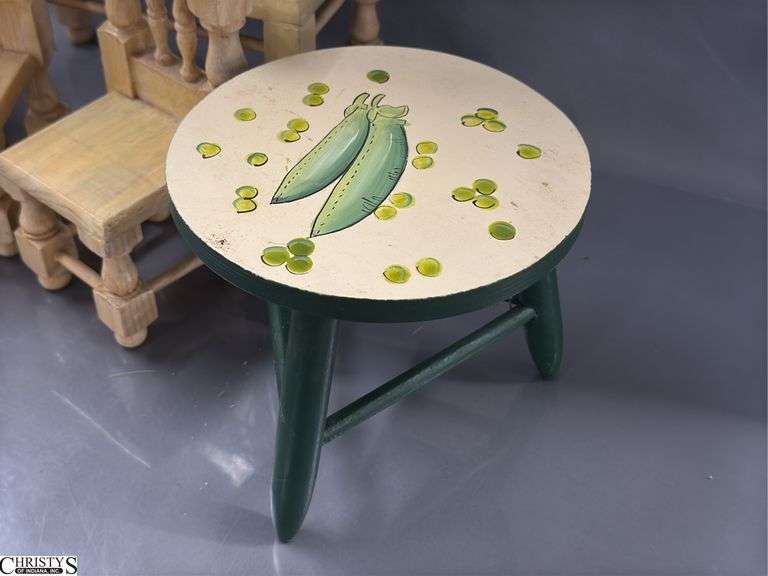 Wooden Doll Dining Set, Painted Chair and Table