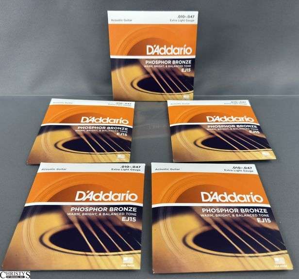 Lot of 5 D'Addario EJ15 Phosphor Bronze Acoustic Guitar Strings - Extra Light .010-.047