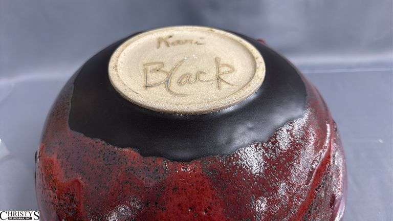 Artist Signed Kari Black Glazed Bowl 15x8" Tall