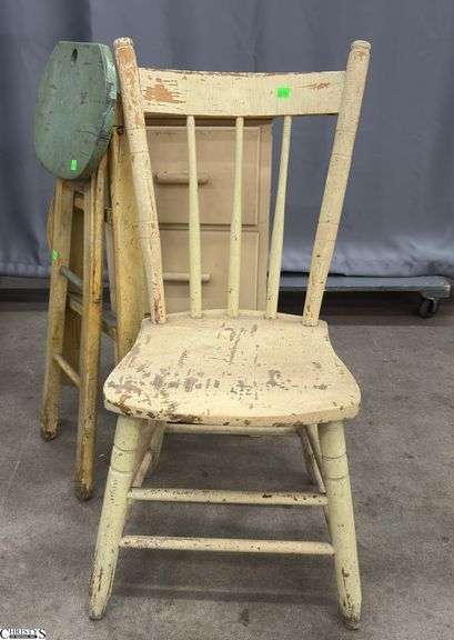 Primitive Country Style Painted Step Stool, Chair, 3 Drawer Chest - 14" x 14" x 29" of chest image