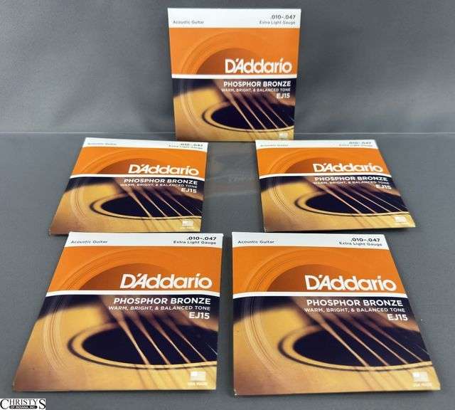 Lot of 5 D'Addario EJ15 Phosphor Bronze Acoustic Guitar Strings - Extra Light .010-.047
