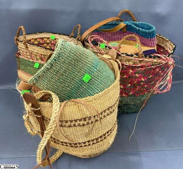 8 Woven South American Style Basket Bags, Totes, Basket - 14" x 11" of largest image
