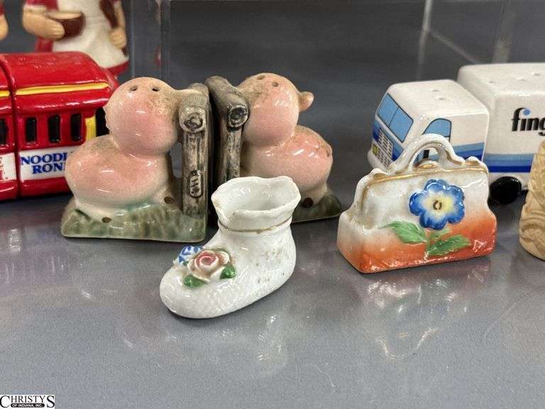 Vintage Salt and Peppers, Figurines, Bell, Toothpick Holder, Some Wear and Dusty